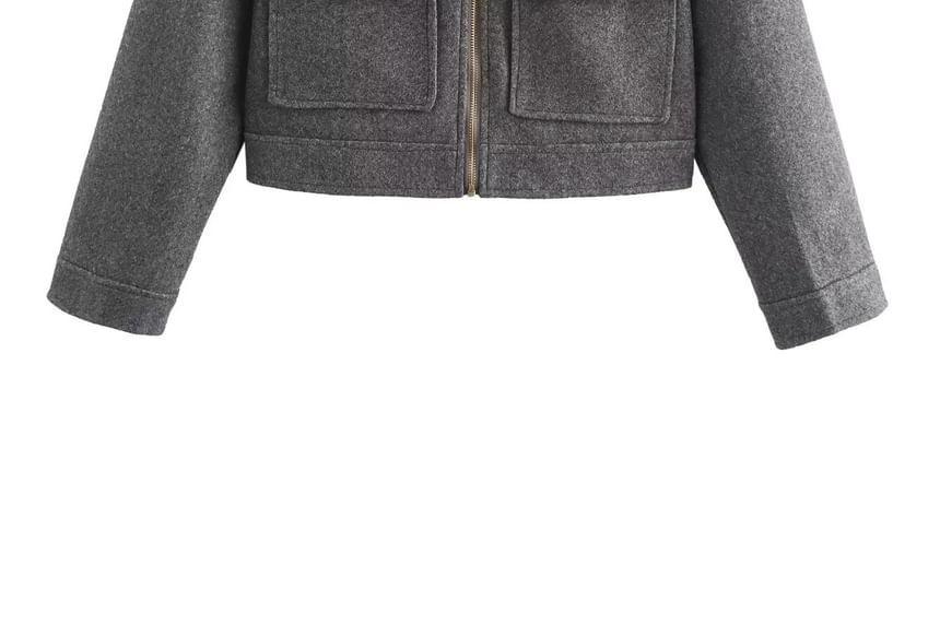 Collared Plain Zip-Up Jacket Product Image