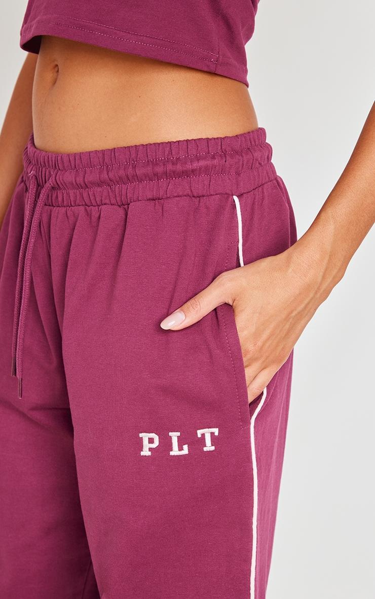 PRETTYLITTLETHING Plum Contrast Binding Wide Leg Sweatpants Product Image