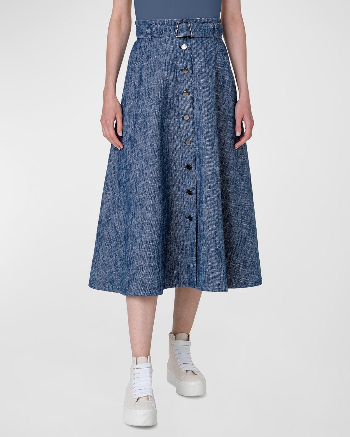 Womens Belted Cotton-Blend Midi-Skirt product image