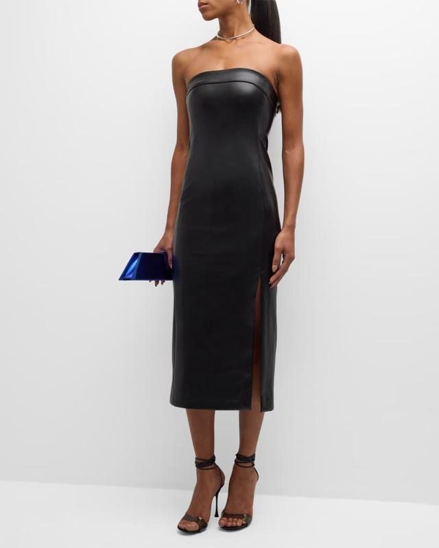 Kelly Vegan Leather Hi Slit Midi Dress Product Image