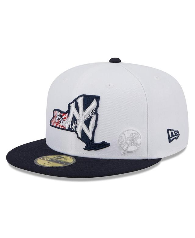 Mens New Era White and Navy New York Yankees State 59FIFTY Fitted Hat - White Product Image