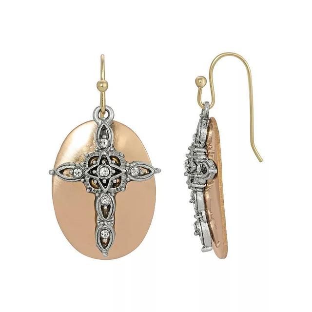 1928 Two-Tone Oval Drop Cross Earrings, Womens, Multi Product Image