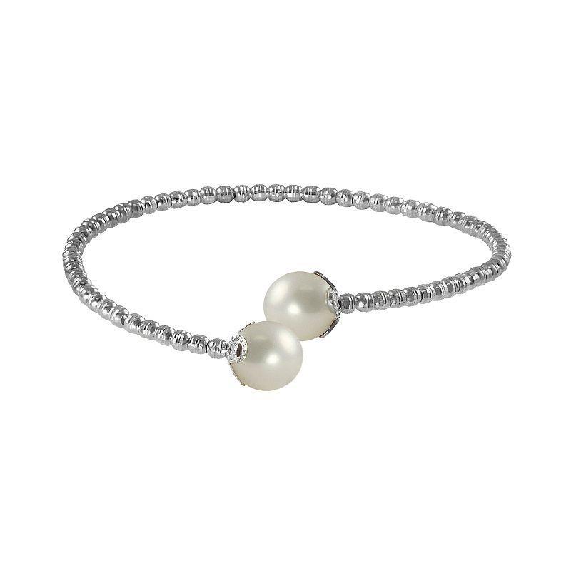 PearLustre by Imperial Sterling Silver and Stainless Steel Freshwater Cultured Pearl Bead Cuff Bracelet, Womens White Product Image