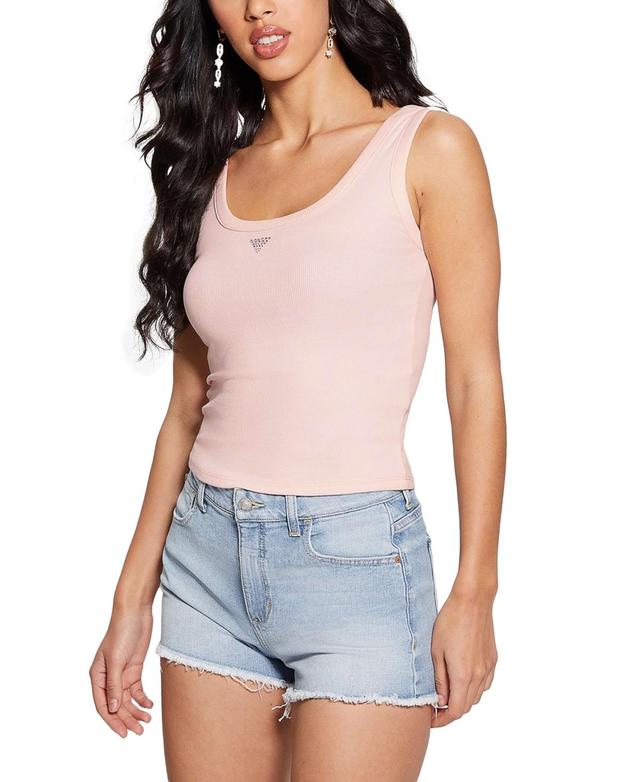 Guess Womens Ribbed Triangle-Bling Tank Top Product Image