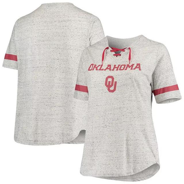 Womens Heathered Gray Oklahoma Sooners Plus Size Lace-Up V-Neck T-Shirt Product Image