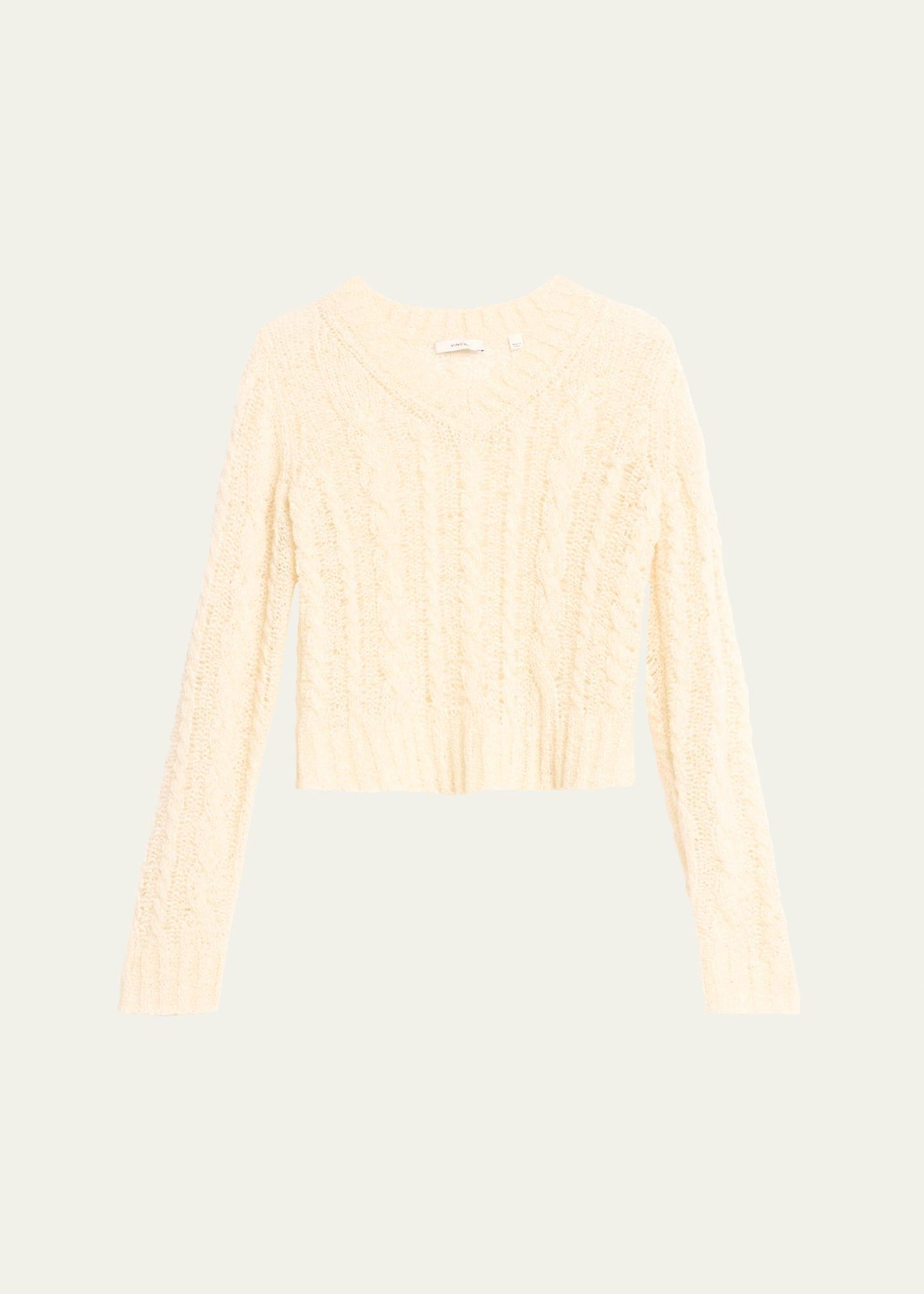 Womens Textured Cable V-Neck Sweater Product Image