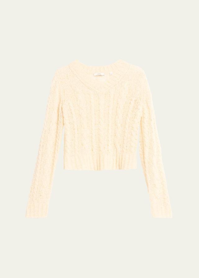 Womens Textured Cable V-Neck Sweater Product Image