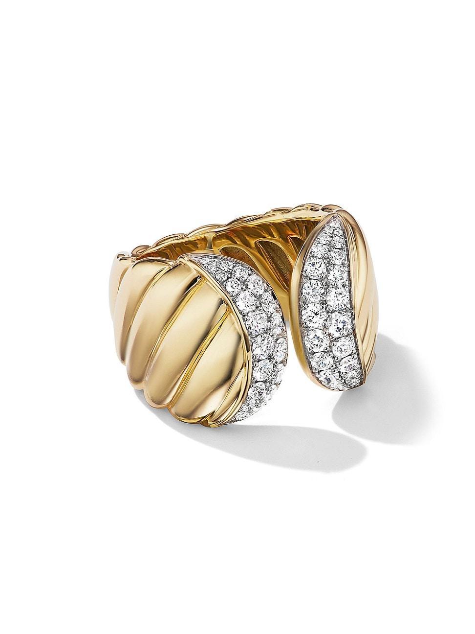 Womens Sculpted Cable Ring In 18K Yellow Gold With Pav Diamonds Product Image