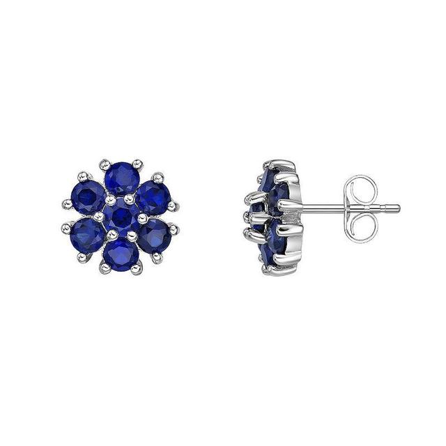 Gemminded Sterling Silver Lab-Created Blue Sapphire Flower Stud Earrings, Womens Product Image