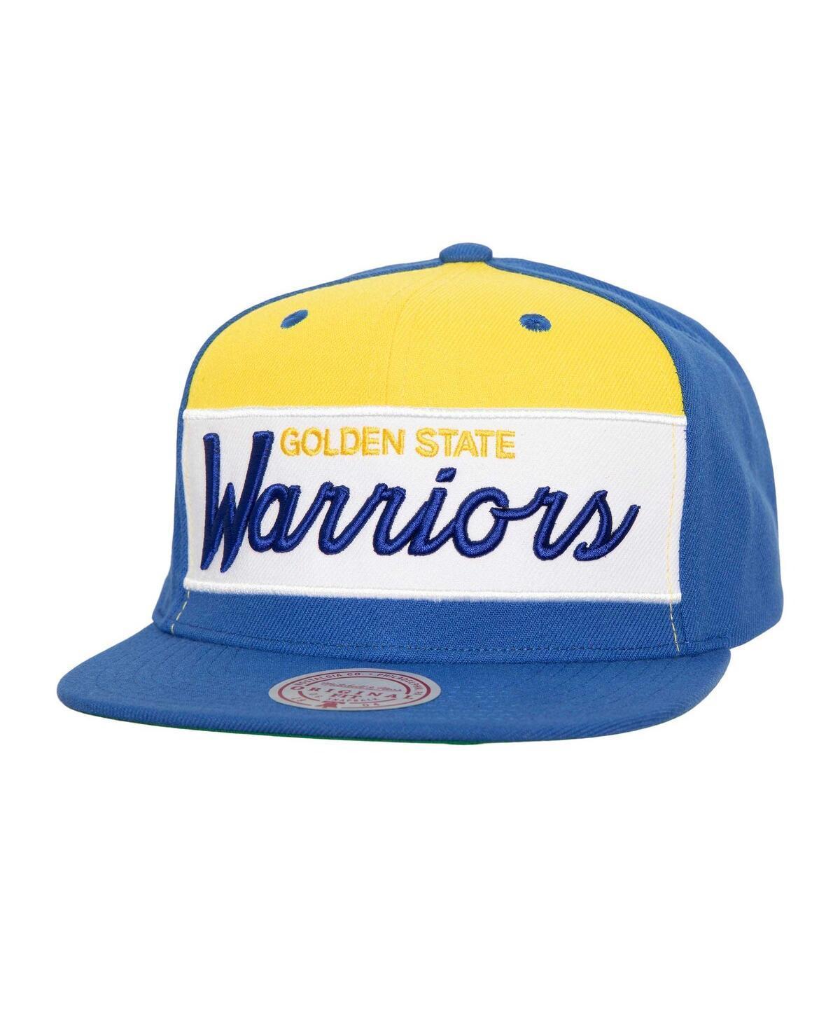 Mens Mitchell & Ness /Royal Golden State Warriors Retro Sport Color Block Script Snapback Hat Product Image