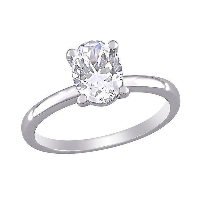 Stella Grace 10k White Gold Oval Cut Lab-Created White Sapphire Solitaire Ring, Womens Product Image