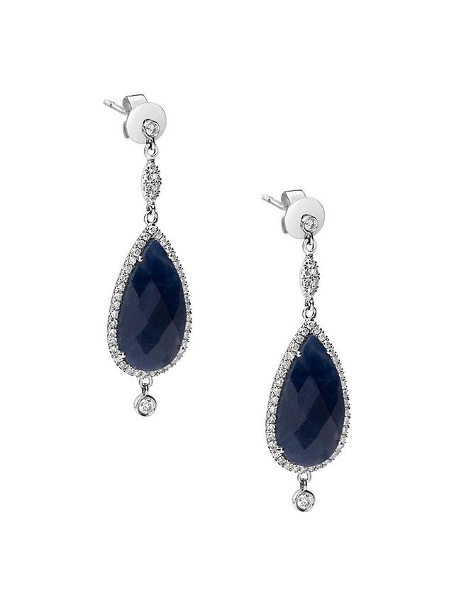 Womens 14K White Gold, Diamond & Sapphire Drop Earrings Product Image