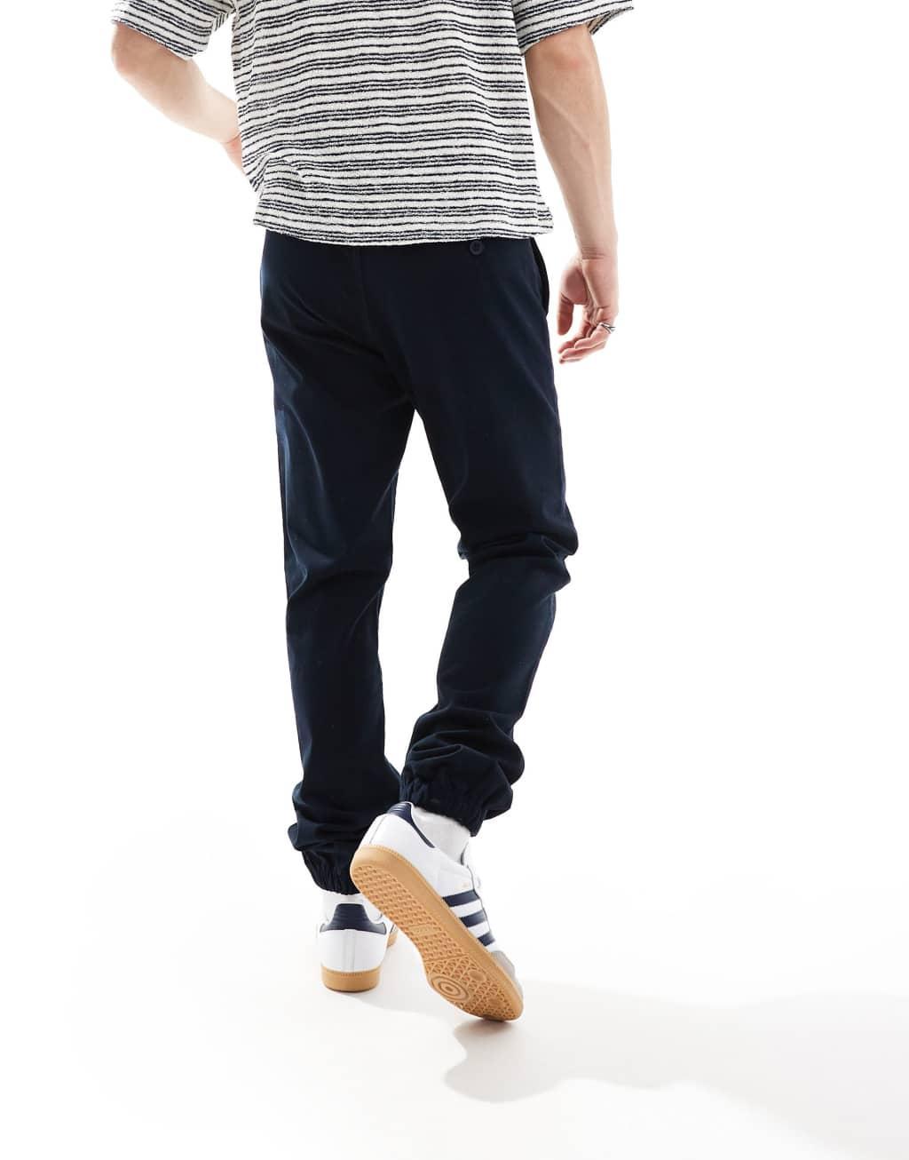 French Connection cuffed chino pants in navy Product Image