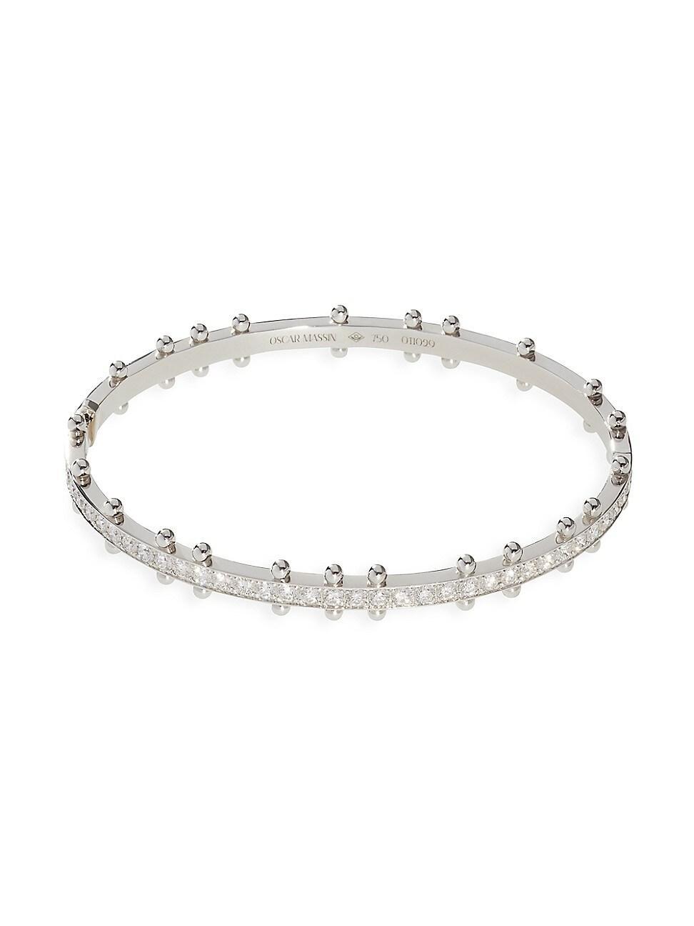 Womens Beaded 18K White Gold & Latitude Lab-Grown Diamond Medium Bangle Product Image