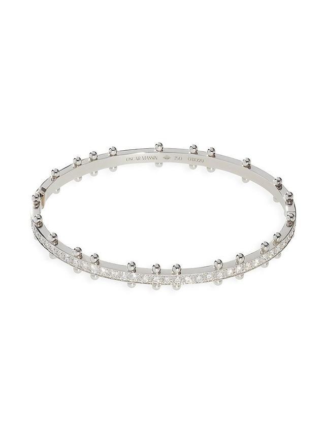 Womens Beaded 18K White Gold & Latitude Lab-Grown Diamond Medium Bangle Product Image