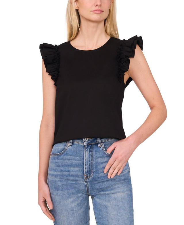 CeCe Womens Crewneck Ruffle-Sleeve Blouse Product Image