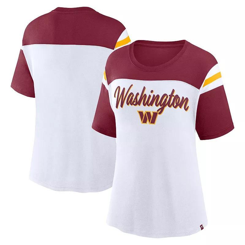 Womens Fanatics White/Burgundy Washington Commanders Cheer Chant Fashion T-Shirt Product Image