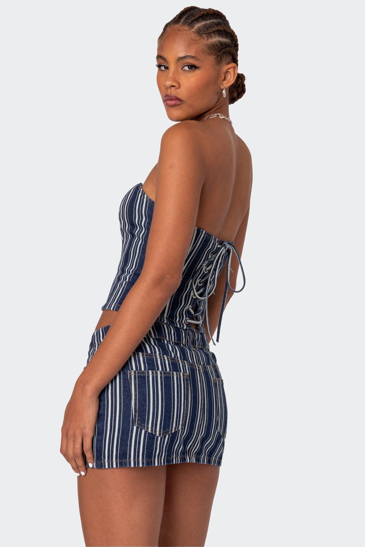 Inez Striped Denim Corset Product Image