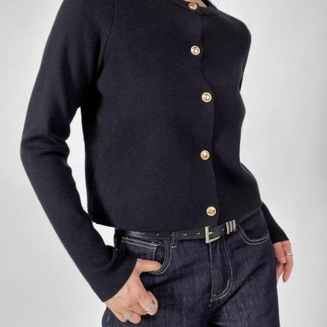 Crewneck Button-Up Plain Cardigan Product Image