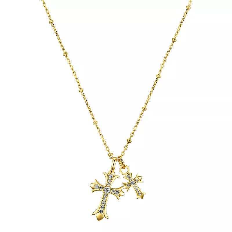 Gratitude & Grace 14k Gold Flash Plated Cubic Zirconia Double Cross Charm Pendant Necklace, Womens Gold Tone Product Image