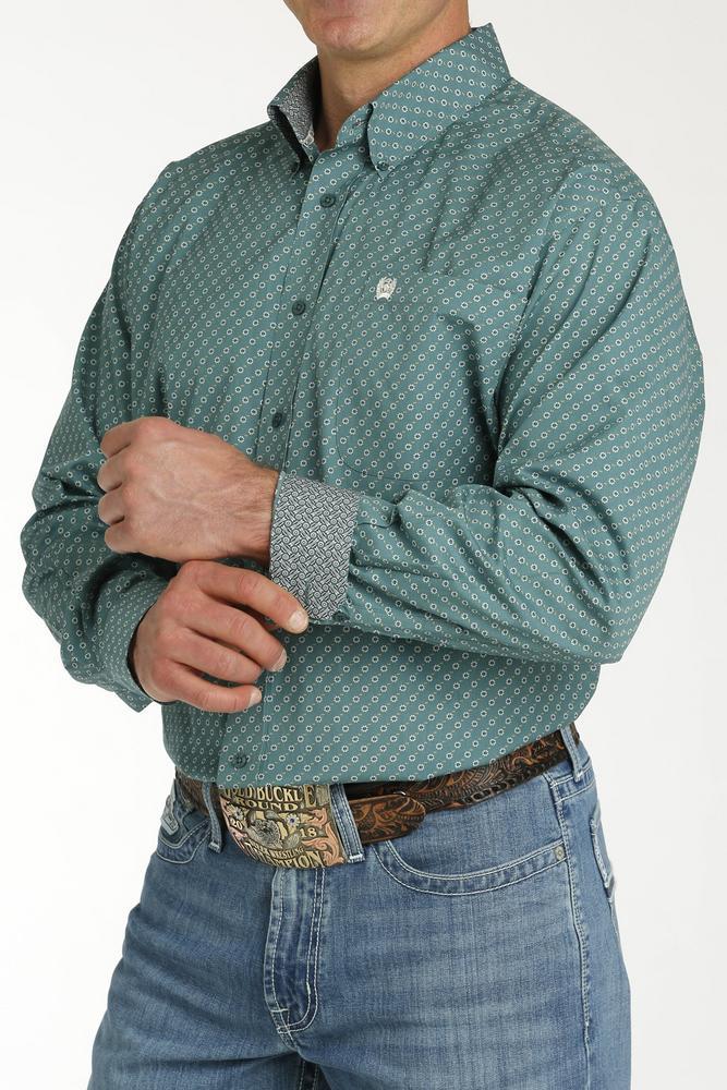 Cinch® Men's L/S Green Geo Print Button Shirt Product Image