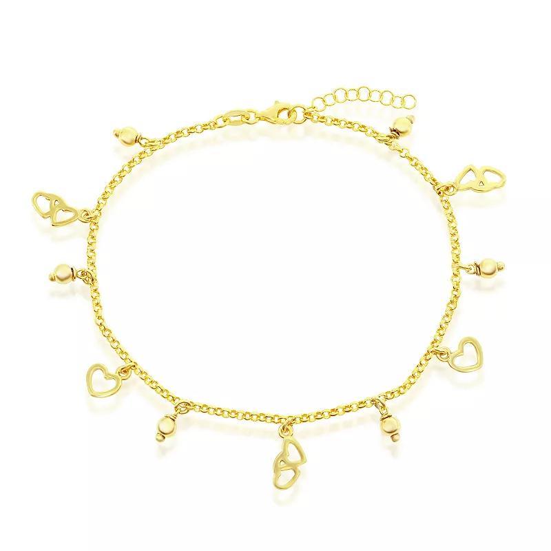 Argento Bella Gold Over Silver Hearts & Beads Rolo Chain Anklet, Womens Yellow Product Image