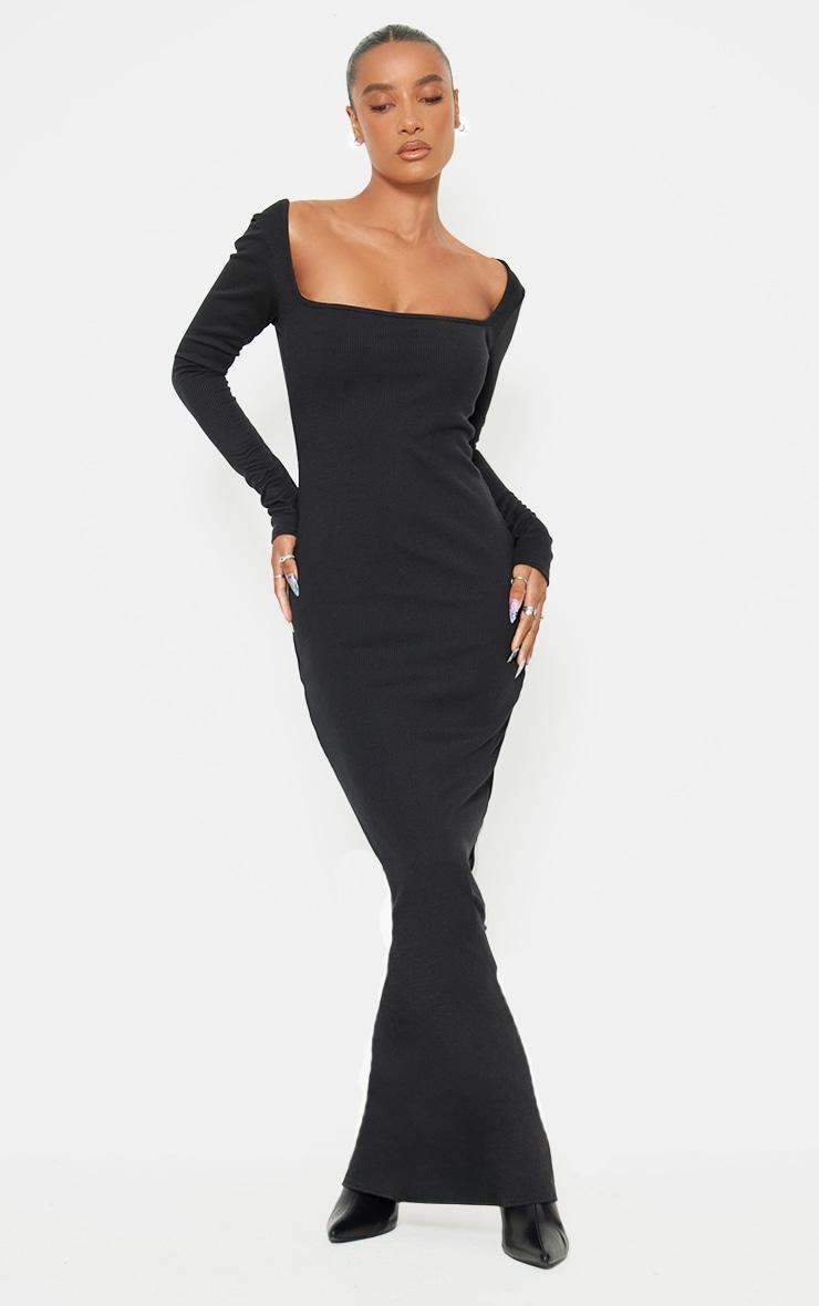 Black Heavy Rib Square Neck Maxi Dress Product Image