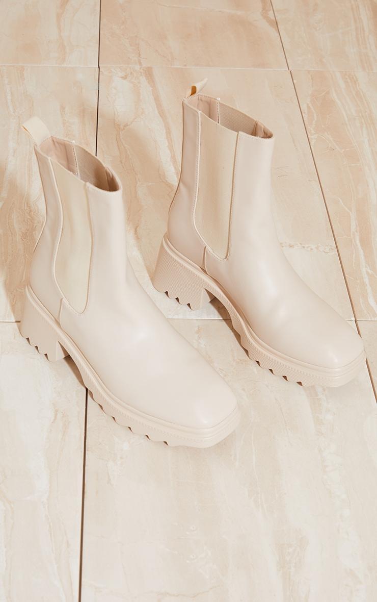 Cream Matte PU Chelsea Heeled Ankle Boots Product Image