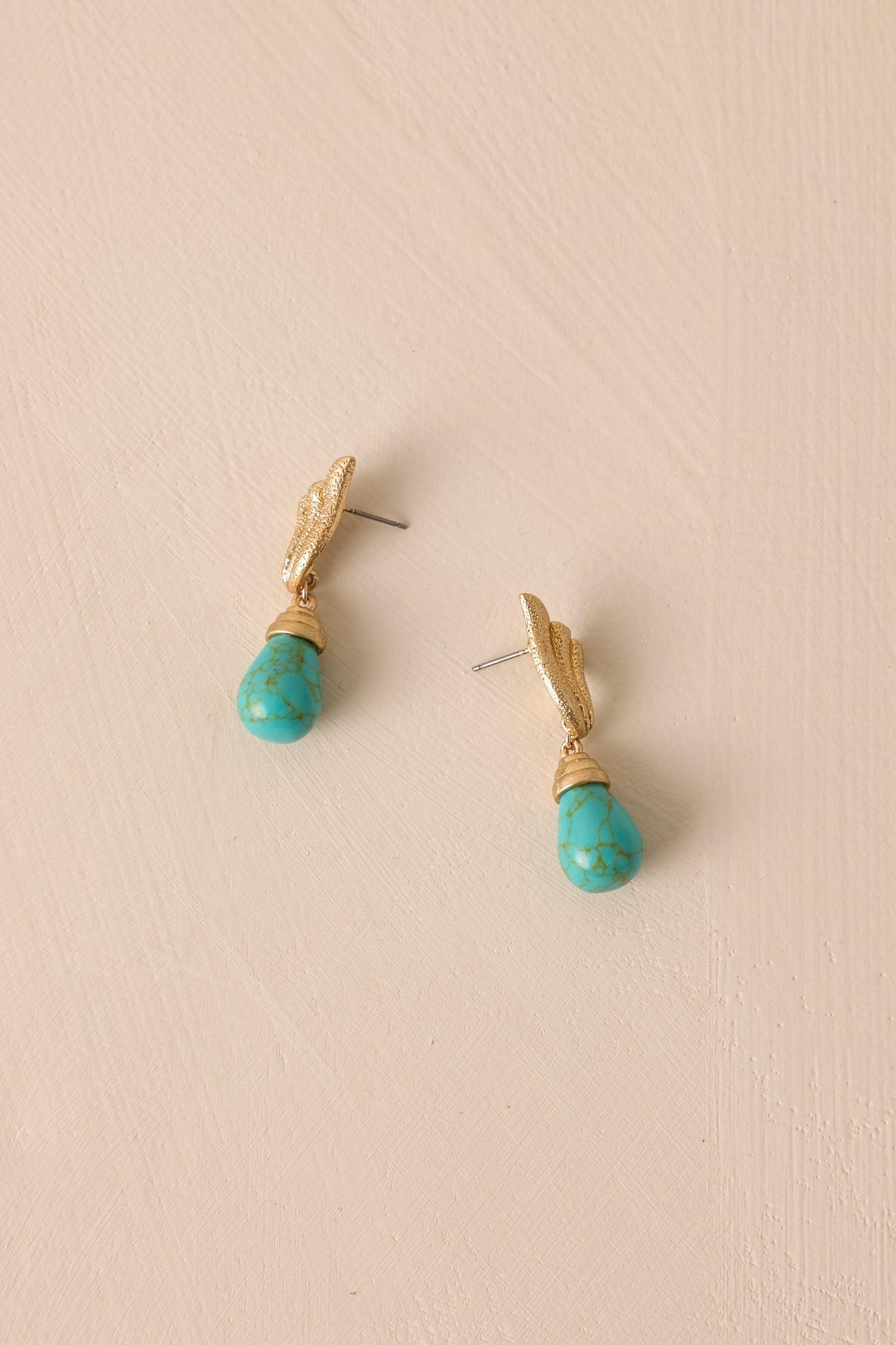 Winged Elegance Gold & Turquoise Drop Earrings Product Image