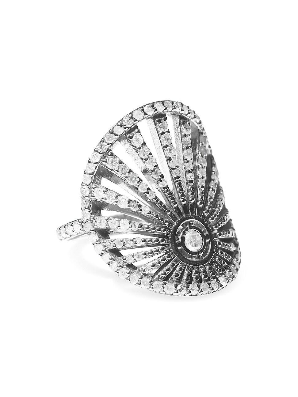 Womens Sunrise Saddle Sterling Silver & 1.25 TCW Diamond Ring Product Image