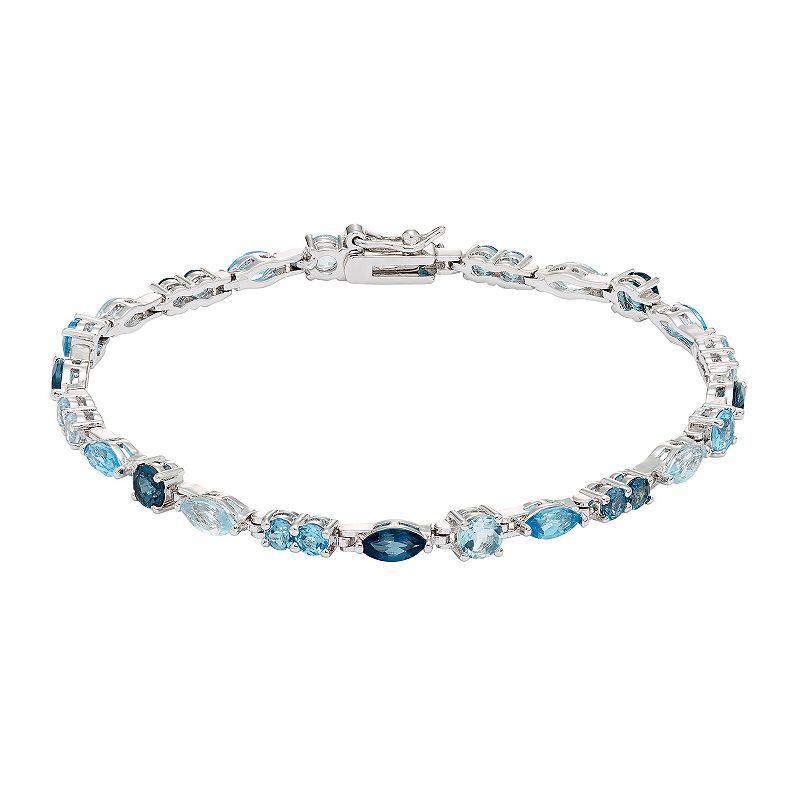 Sterling Silver Blue Topaz Bracelet, Womens Multicolor Product Image