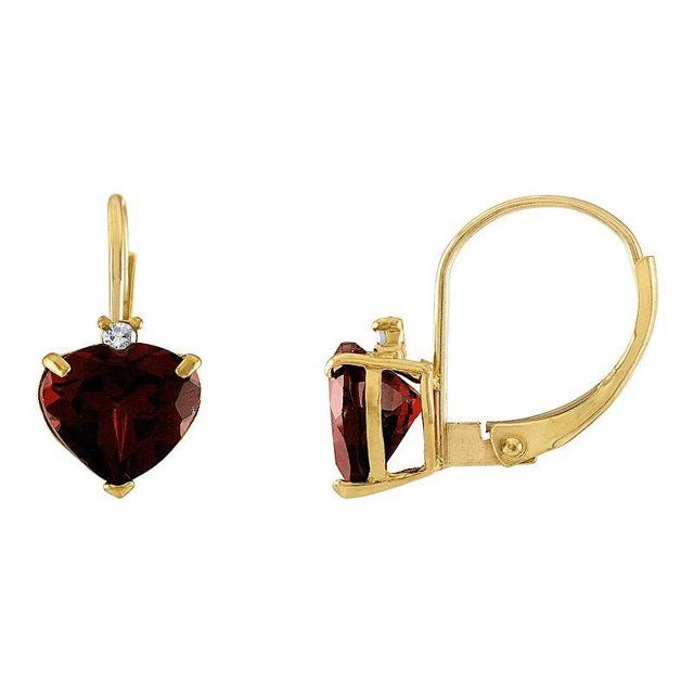 Tiara 10k Gold Garnet & Diamond Accent Leverback Earrings, Womens, Yellow Product Image