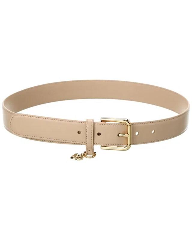 Dg Logo Charm Leather Belt In Beige Product Image