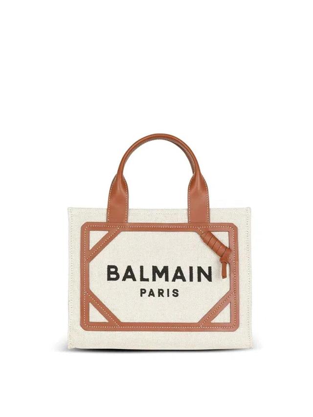 BALMAIN Small Canvas B-army 42 Tote Bag In Brown Product Image