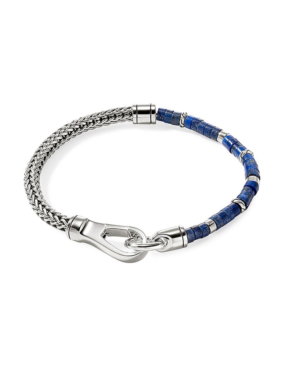 Mens Heishi Sterling Silver & Lapis Lazuli Chain Bracelet Product Image