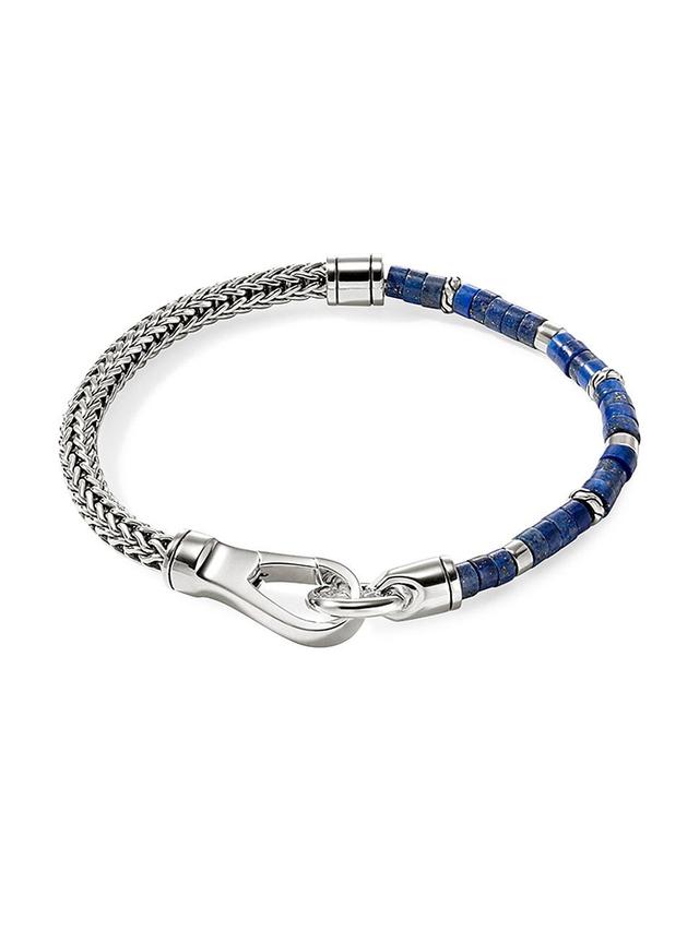 Mens Heishi Sterling Silver & Lapis Lazuli Chain Bracelet Product Image