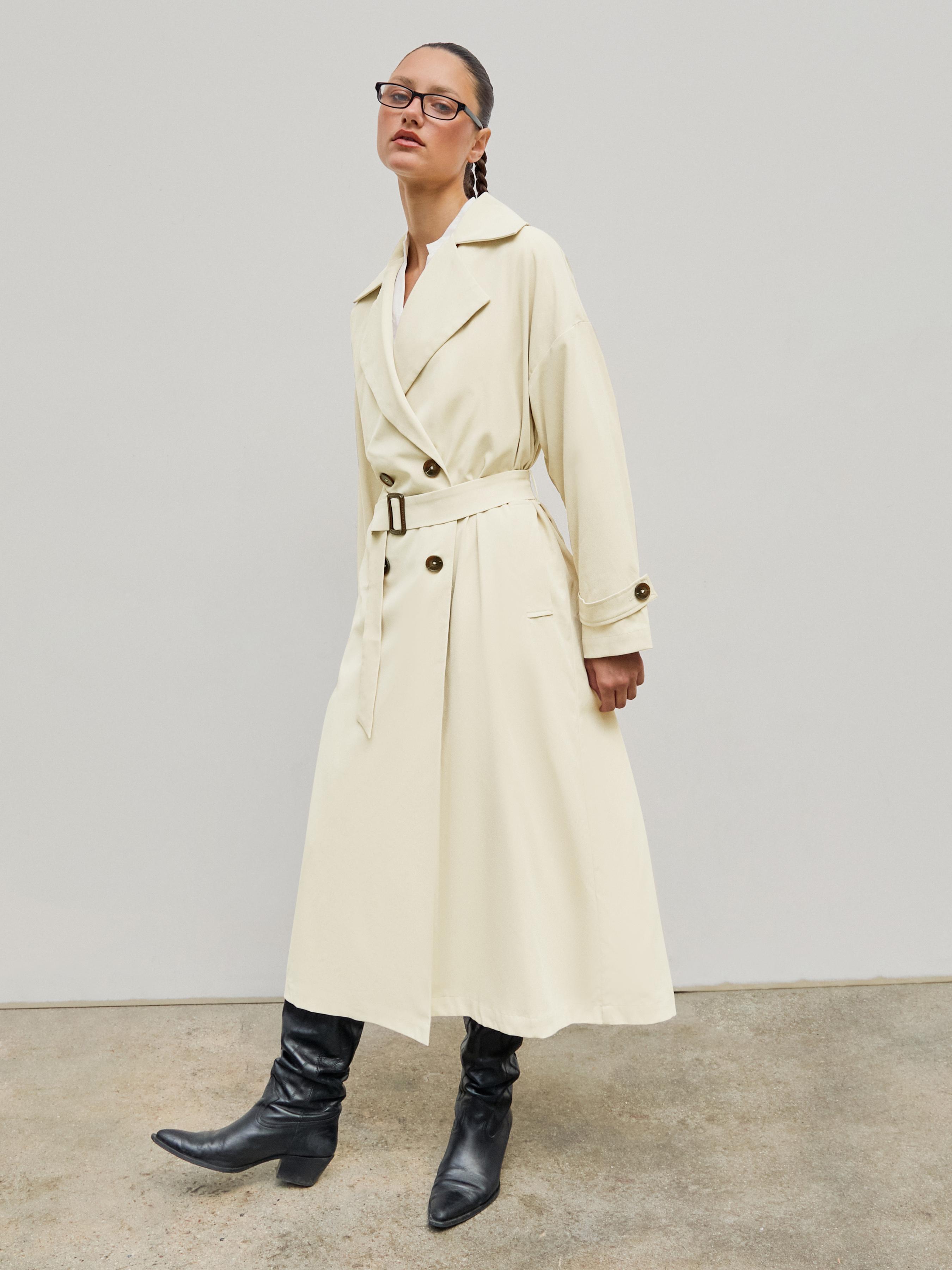 Oversized Solid Collar Long Trench Coat With Belt Product Image