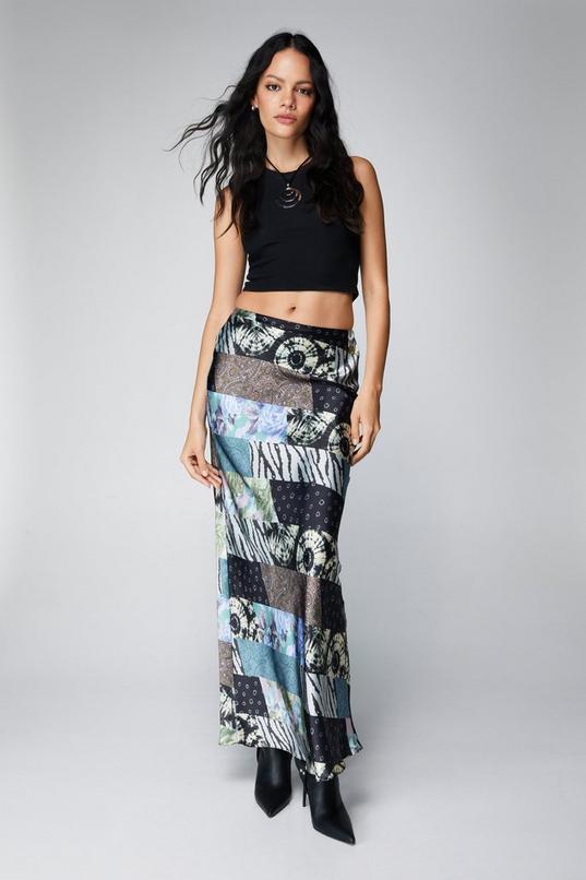 Scarf Printed Satin Maxi Skirt Product Image