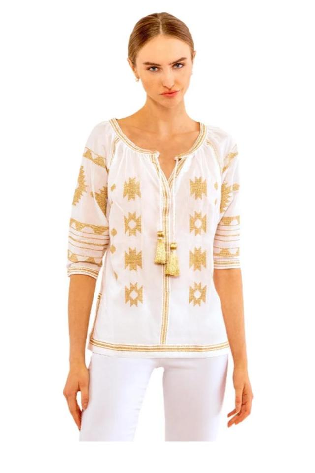 Embroidered Tassel Tie Top Product Image