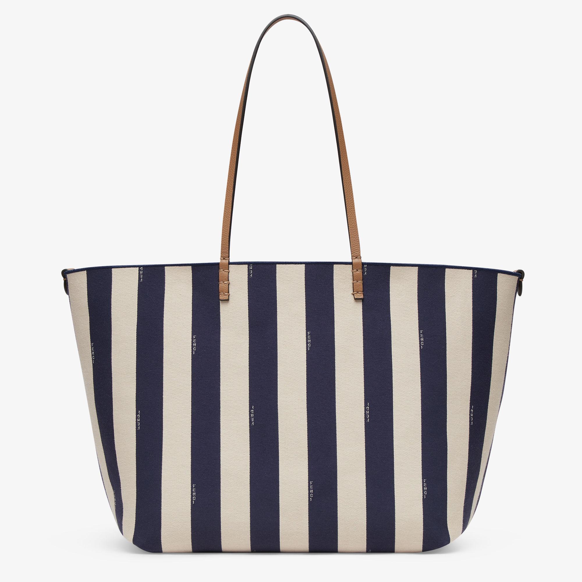 Large RollReversible shopper in Pequin striped and midnight blue FF fabric Product Image