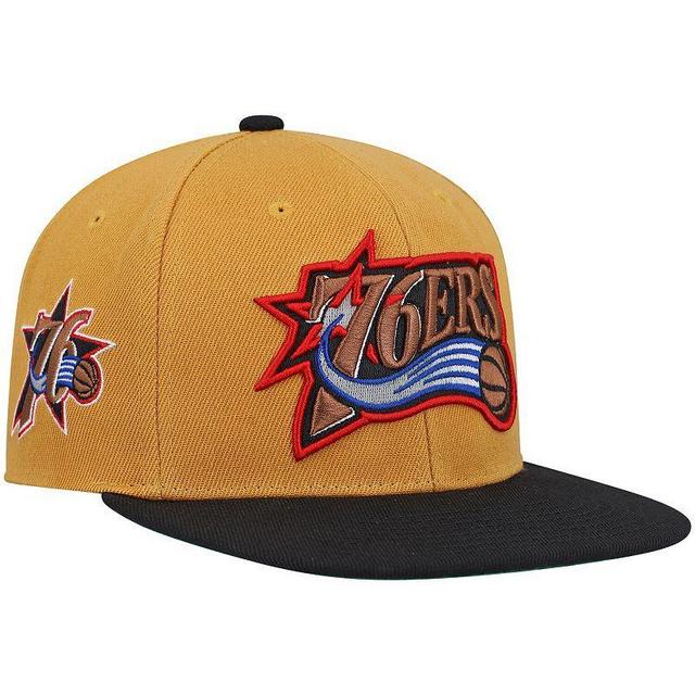 Mens Mitchell & Ness Gold/Black Philadelphia 76ers Hardwood Classics Snapback Hat Product Image