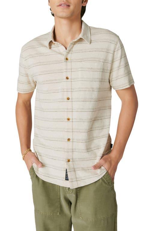 Lucky Brand Stripe Short Sleeve Cotton Blend Button-Up Shirt Product Image