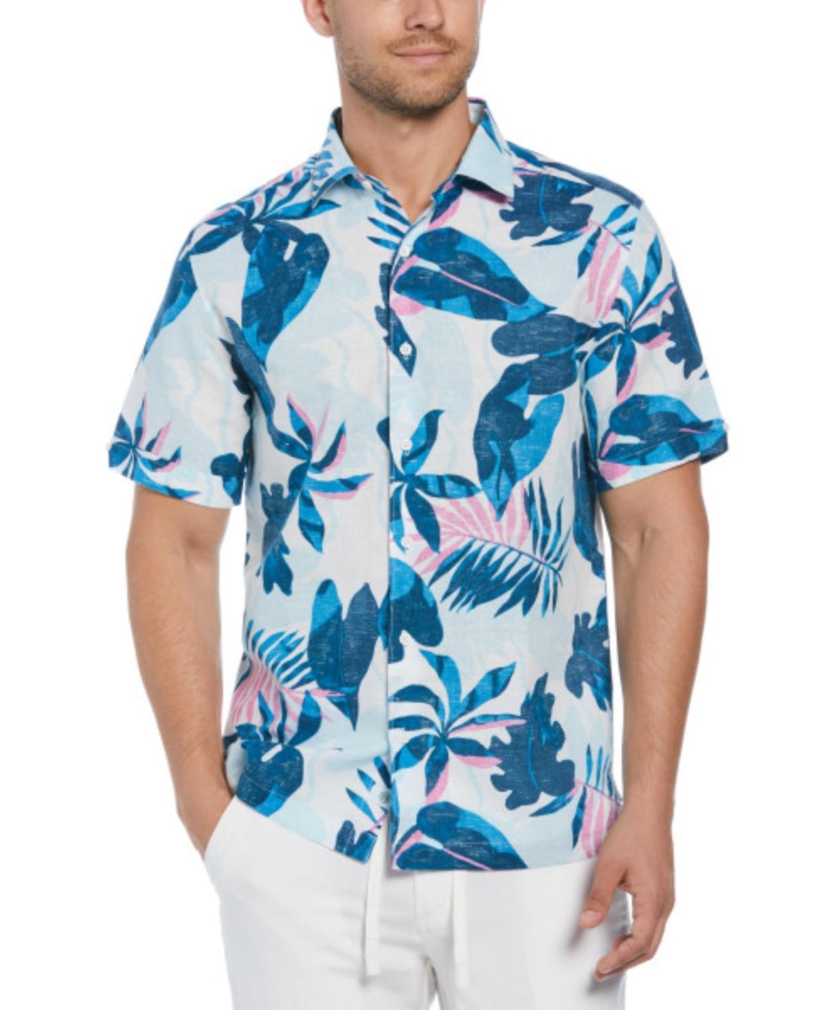 Cubavera Mens Big & Tall Linen Blend Tropical Print Short Sleeve Shirt Product Image