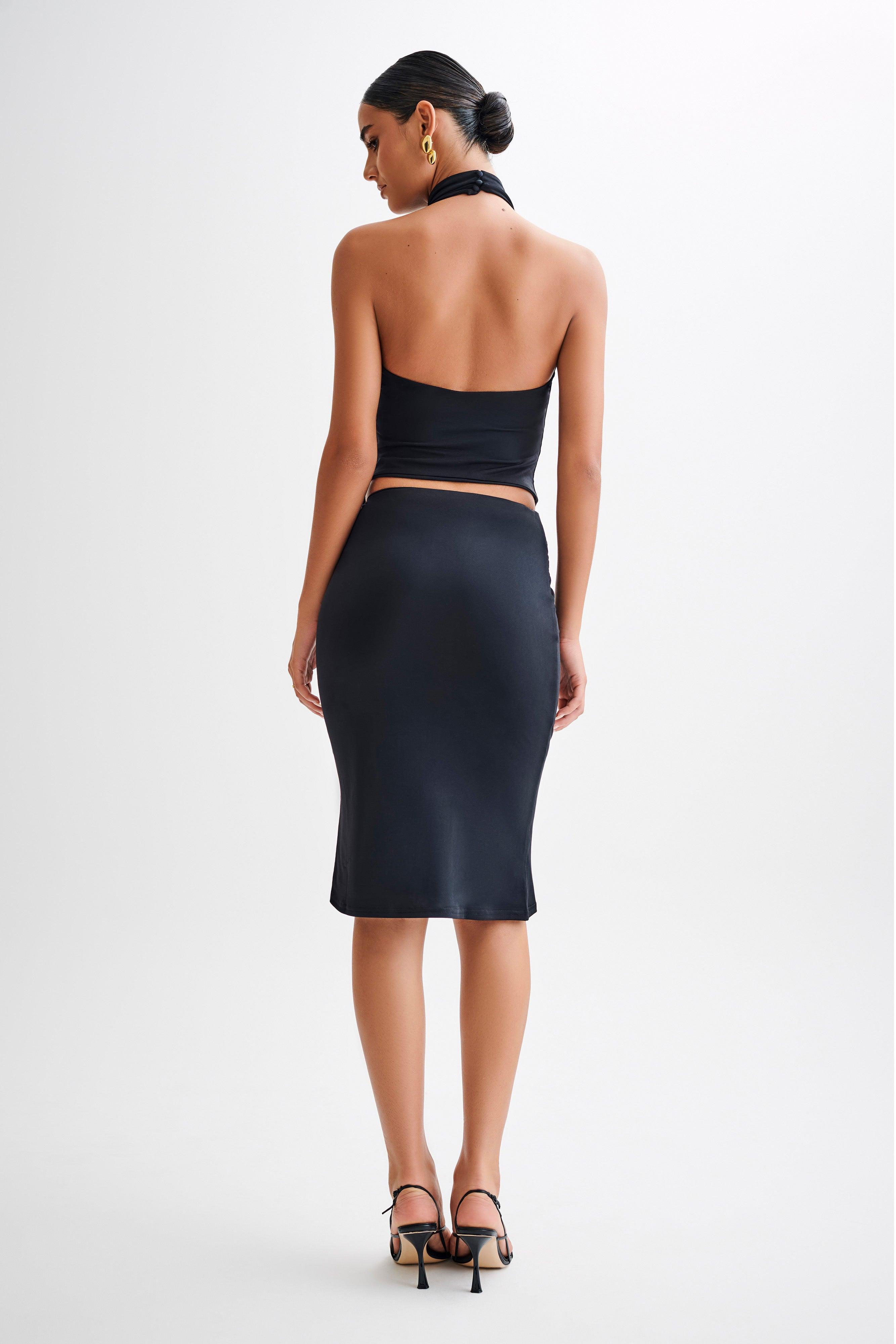 Mara Slinky Knee Length Skirt - Black Product Image