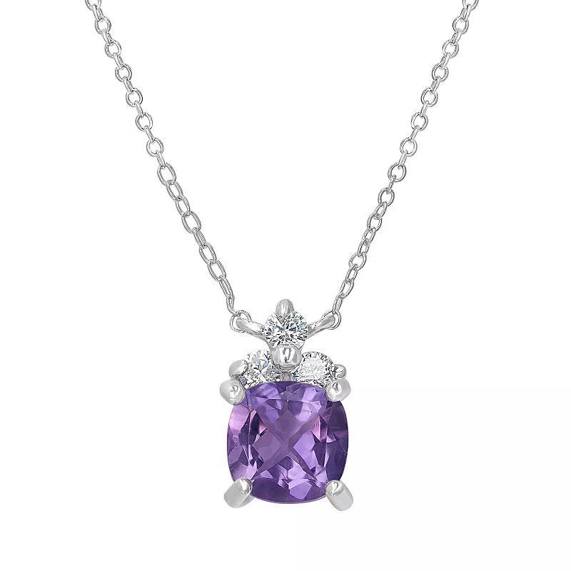 Gemistry Sterling Silver Stone & Cubic Zirconia Cushion Cut Pendant Necklace, Womens Purple Product Image