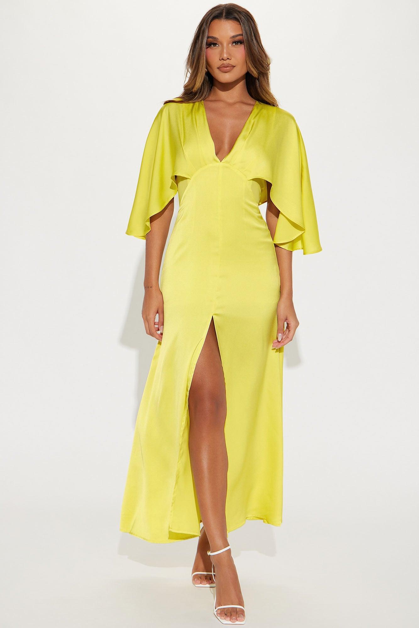 Inaya Satin Maxi Dress - Yellow Product Image