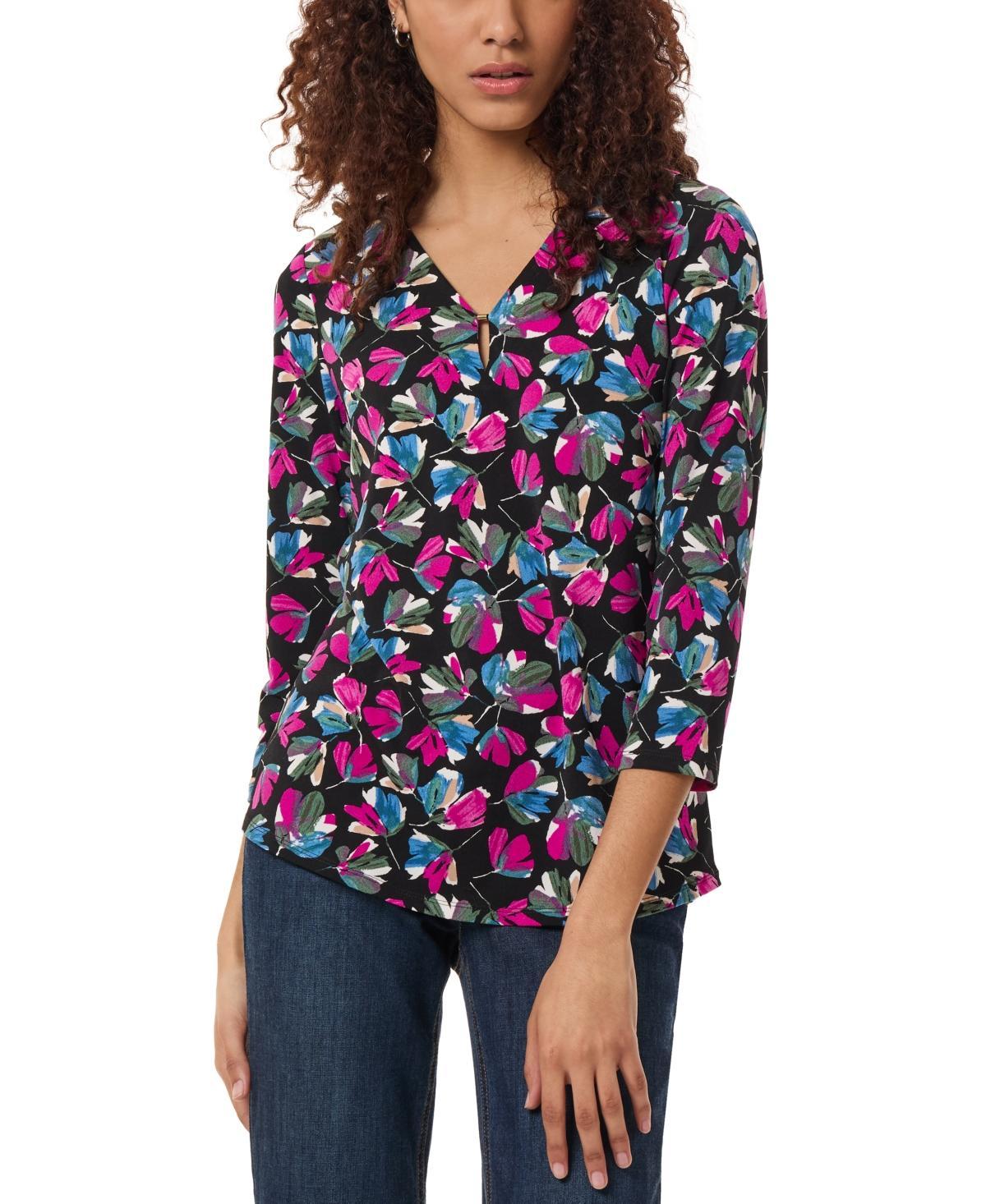 Jones New York Womens Printed Moss-Crepe 3/4-Sleeve Top Product Image