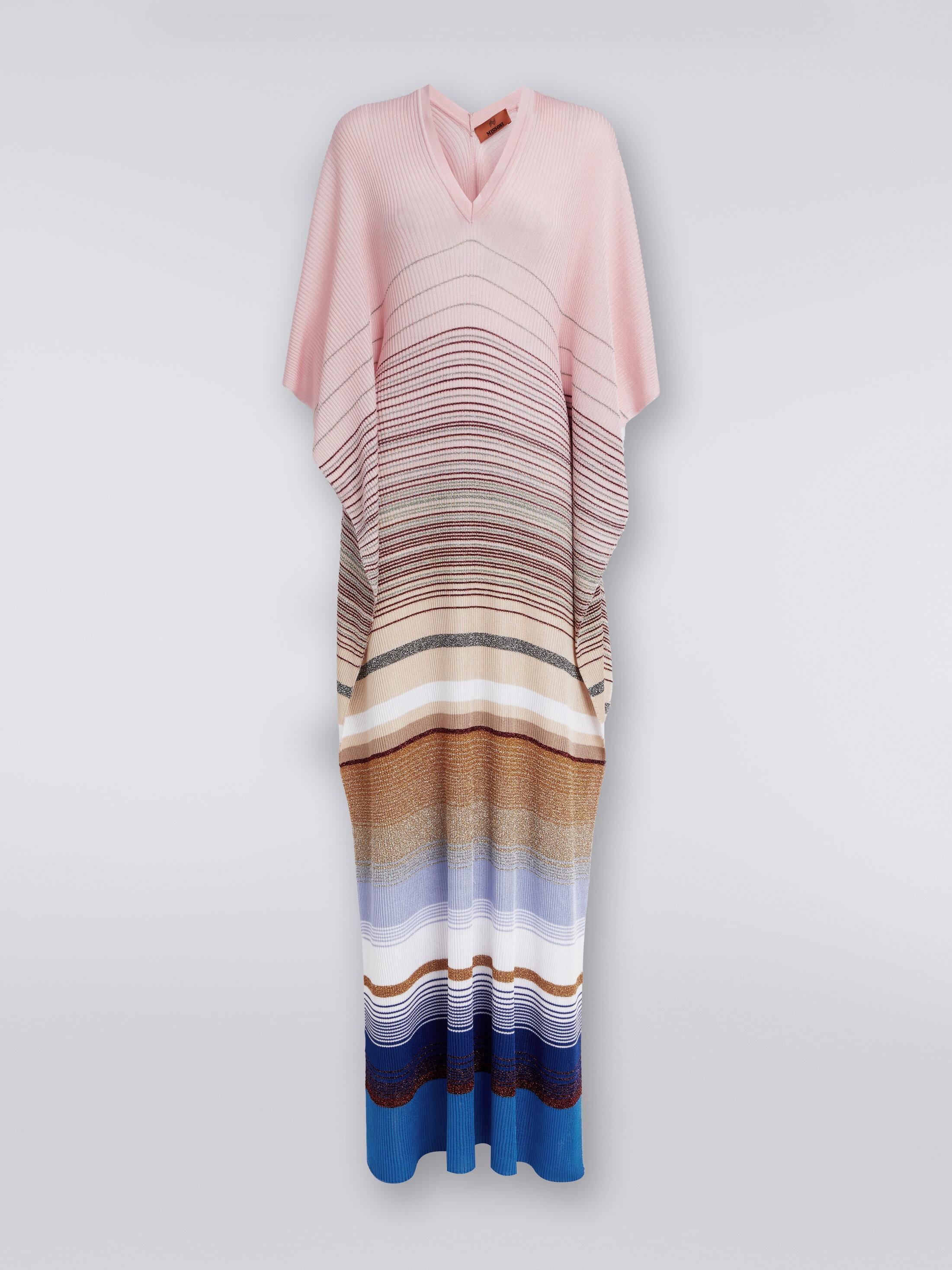 Long cover up kaftan in striped ribbed knit with lurex Product Image