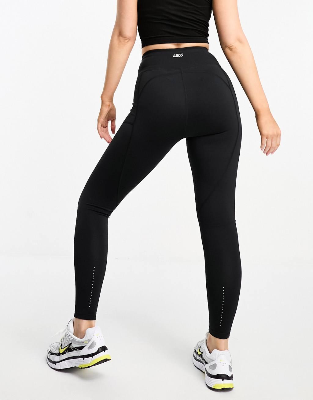 ASOS 4505 CurveIcon running tie waist gym leggings with phone pocket in navy Product Image