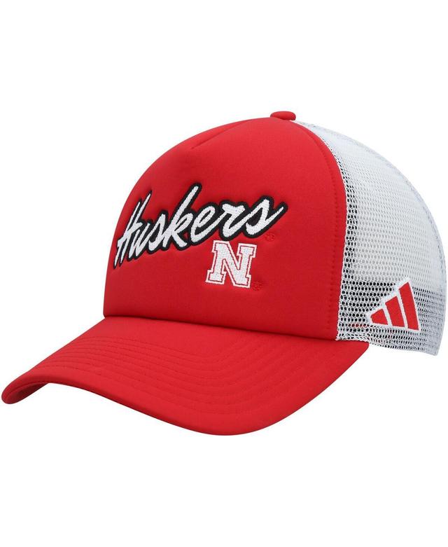 Mens adidas Scarlet Nebraska Huskers Script Trucker Snapback Hat Product Image